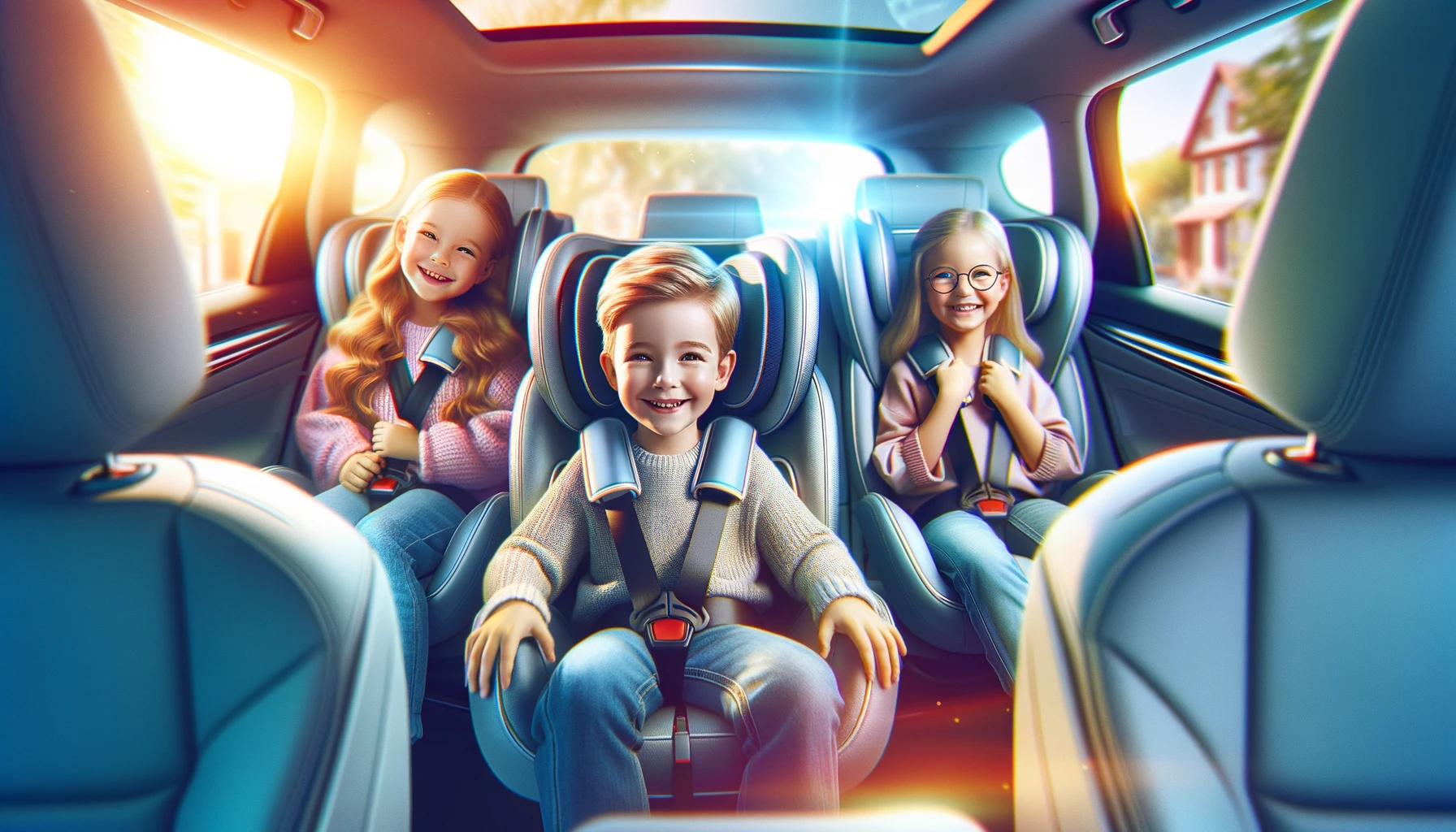 Children safely seated in a car